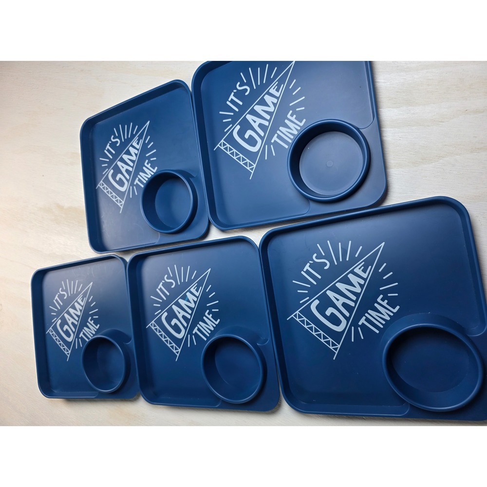 Set of 5 Its Game Time Snack Trays with Cup Holder Blue Tailgate Party Trays